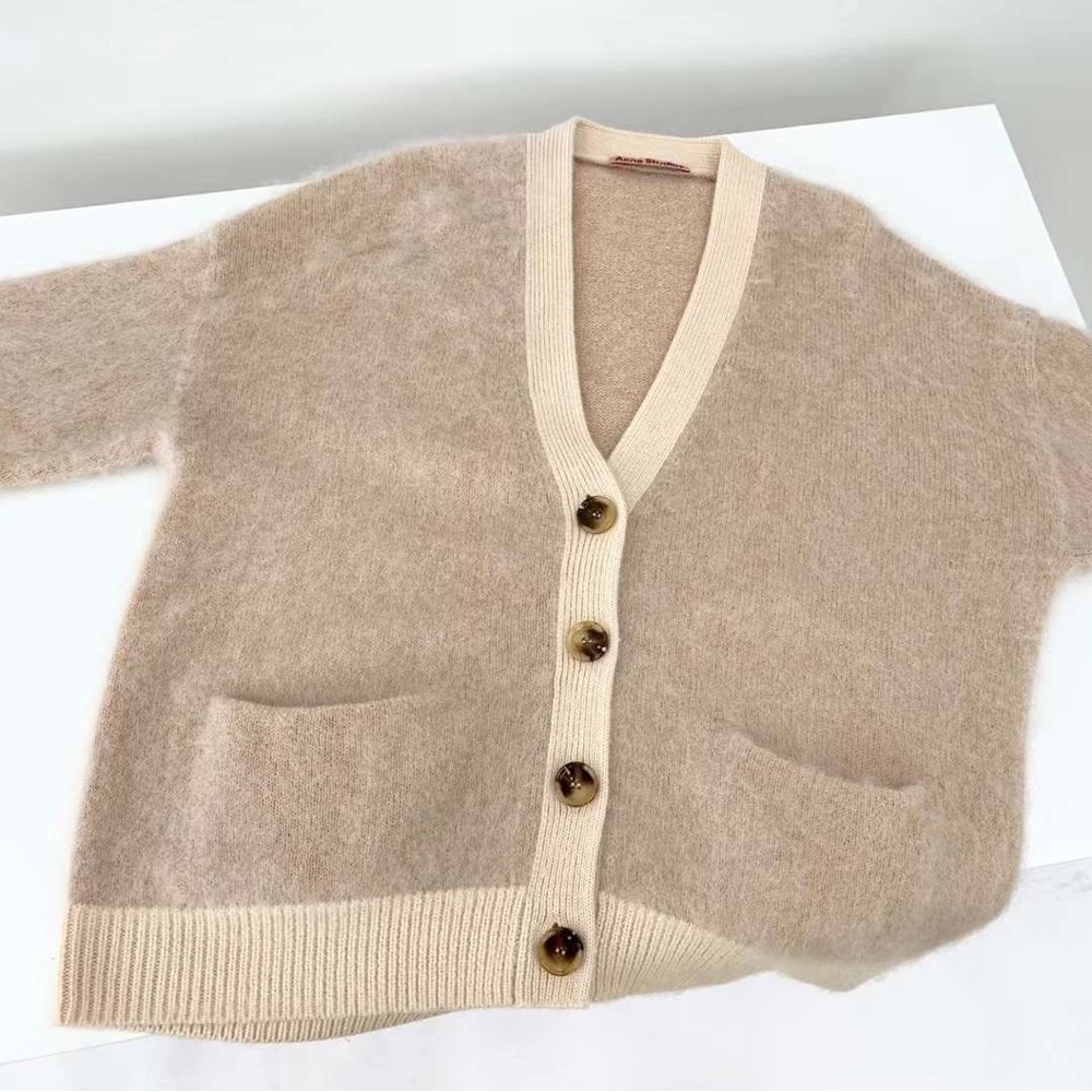 🍁⛄️ACNE STUDIOS MOHAIR WOOL FLUFFY CARDIGAN Warm Beige Grandpa Knitted - Picture 12 of 14